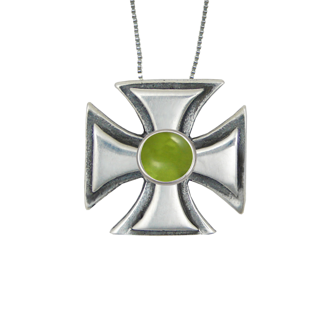 Sterling Silver Iron Cross Pendant With Peridot